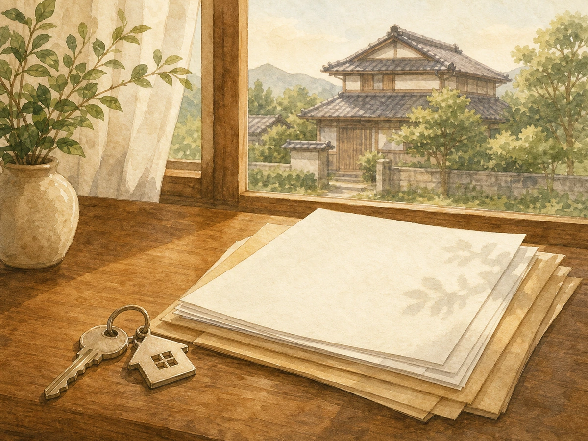 机の上の家の鍵と書類