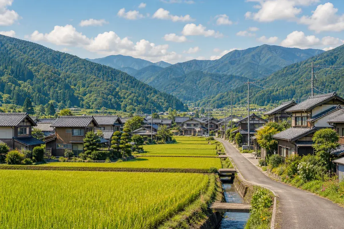 福井県の農村風景と日本家屋